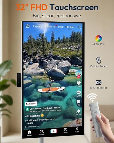 MESWAO 32 Inch Portable Smart TV on Wheels, Widevine L1 for Netflix HD, 12800mAh Battery, Android Rolling TV with 8GB RAM 128GB ROM, 1080P FHD Touch Screen Mobile Screen with Pop-up Privacy Camera in Saudi Arabia