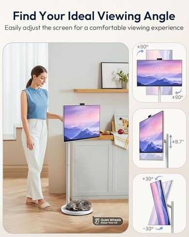 MESWAO 32 Inch Portable Smart TV on Wheels, Widevine L1 for Netflix HD, 12800mAh Battery, Android Rolling TV with 8GB RAM 128GB ROM, 1080P FHD Touch Screen Mobile Screen with Pop-up Privacy Camera in Saudi Arabia