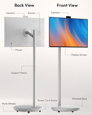 MESWAO 32 Inch Portable Smart TV on Wheels, Widevine L1 for Netflix HD, 12800mAh Battery, Android Rolling TV with 8GB RAM 128GB ROM, 1080P FHD Touch Screen Mobile Screen with Pop-up Privacy Camera in Saudi Arabia