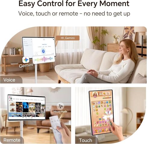 تلفزيون محمول مقاس 27 بوصة مع صوت هاي فاي، ومكبرات صوت رباعية ومضخم صوت بقدرة 44 وات، وشاشة تعمل باللمس بنظام Android 14 EDLA، وذاكرة 8 جيجابايت + 128 جيجابايت، وبطارية مدمجة 8 ساعات، وكاميرا خصوصية بدقة 5 ميجابكسل، وجهاز تحكم عن بعد صوتي in Kuwait
