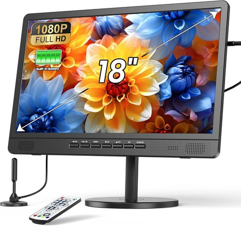 Desobry 18.5" Portable TV with Antenna, 6500mAh Rechargeable Portable Monitor with 1080P HDMI Input, AV Input, USB, Small TV for Travel, Camping, Kitchen, Bedroom, RV, Power Outage in Saudi Arabia