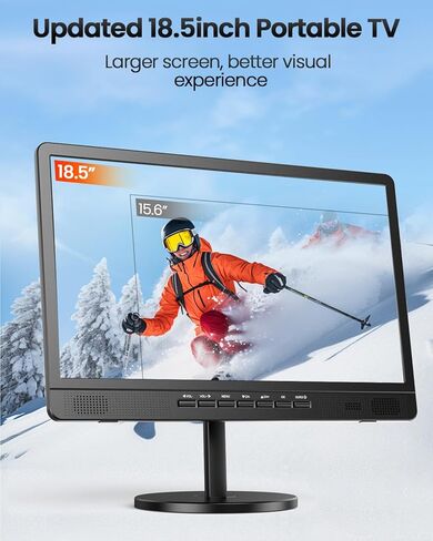 Desobry 18.5" Portable TV with Antenna, 6500mAh Rechargeable Portable Monitor with 1080P HDMI Input, AV Input, USB, Small TV for Travel, Camping, Kitchen, Bedroom, RV, Power Outage in Saudi Arabia