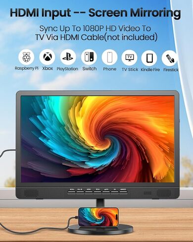 Desobry 18.5" Portable TV with Antenna, 6500mAh Rechargeable Portable Monitor with 1080P HDMI Input, AV Input, USB, Small TV for Travel, Camping, Kitchen, Bedroom, RV, Power Outage in Saudi Arabia