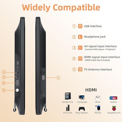 تلفزيون نورثينج 19.2 بوصة محمول مع هوائي، تلفزيون صغير LED 1080 بكسل مع مدخل HDMI/مدخل AV/منفذ USB، تلفزيون المطبخ مع حامل مدمج، للتخييم وغرفة النوم والفناء الداخلي والخارجي in Kuwait