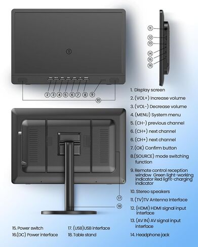 Desobry 18.5" Portable TV with Antenna, 6500mAh Rechargeable Portable Monitor with 1080P HDMI Input, AV Input, USB, Small TV for Travel, Camping, Kitchen, Bedroom, RV, Power Outage in Saudi Arabia