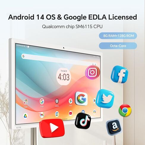 KTC 27" MegPad 1080p Portable TV Touchscreen Monitor, EDLA-Certified Android 14 8G RAM +128G Storage Octa-core CPU Qualcomm Remote Control 9500mAh Battery (Renewed) in Saudi Arabia