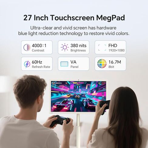 KTC 27" MegPad 1080p Portable TV Touchscreen Monitor, EDLA-Certified Android 14 8G RAM +128G Storage Octa-core CPU Qualcomm Remote Control 9500mAh Battery (Renewed) in Saudi Arabia