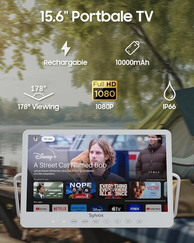 SYLVOX Portable TV, 15.6‘’ Google TV, IP66 Waterproof, 1080P Small Smart Television with Google Assistant Remote | 10000mAh Battery-Powered TV for Kitchen, RV and More in Saudi Arabia