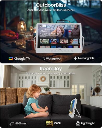 SYLVOX Portable TV, 15.6‘’ Google TV, IP66 Waterproof, 1080P Small Smart Television with Google Assistant Remote | 10000mAh Battery-Powered TV for Kitchen, RV and More in Saudi Arabia