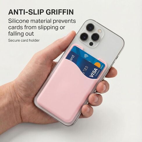2-Pack Silicone Suction Phone Wallet (Stick-on) - Adhesive Credit Card Holder with Suction Cups for Mirror/Shower - Cute ID Pouch Case for iPhone/Android, Cool Gadget gifts (Pink) in Saudi Arabia
