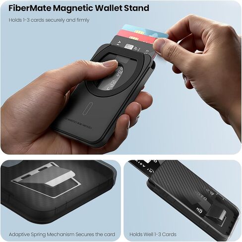 محفظة Nillkin MagSafe مع حامل | حامل بطاقات نحيف 3 | ألياف الأراميد | حجب RFID | للرجال بطاقة الائتمان | محفظة هاتف آيفون 17 برو /16/15/14/13 ومعظم الأجهزة المغناطيسية (أسود) in Saudi Arabia