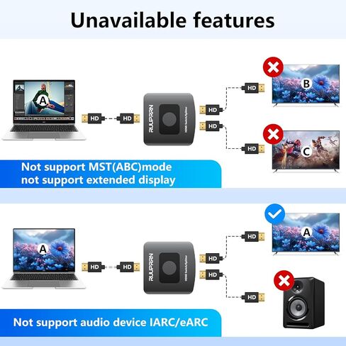 HDMI Switcher Splitter Hub 4K@60hz، ثنائي الاتجاه HDMI 2.0 Switch 2 في 1 خارج، شاشة ممتدة لفاصل كابل HDMI للشاشات المزدوجة تدعم 4K 3D HDR للكمبيوتر الشخصي، Xbox، PS5/4/3، Fire Stick، Roke، مشغل Blu-Ray in Kuwait