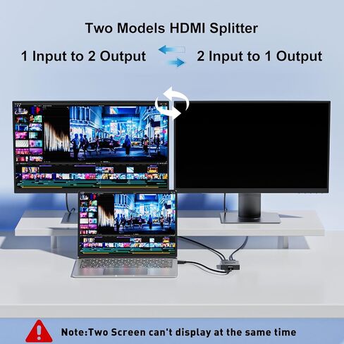 HDMI Switcher Splitter Hub 4K@60hz، ثنائي الاتجاه HDMI 2.0 Switch 2 في 1 خارج، شاشة ممتدة لفاصل كابل HDMI للشاشات المزدوجة تدعم 4K 3D HDR للكمبيوتر الشخصي، Xbox، PS5/4/3، Fire Stick، Roke، مشغل Blu-Ray in Kuwait