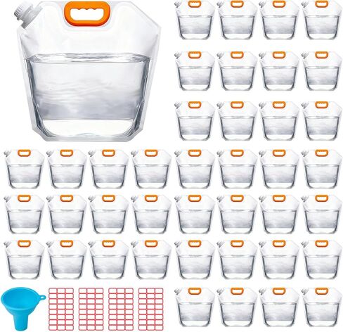 40 Pcs 1.3 Gallon Collapsible Water Storage Bag with Funnel and Stickers Leakproof Emergency Jug Container Clear Plastic Water Bladder Outdoor Flat Pouch for Hiking Sport Backpack Camping in Saudi Arabia