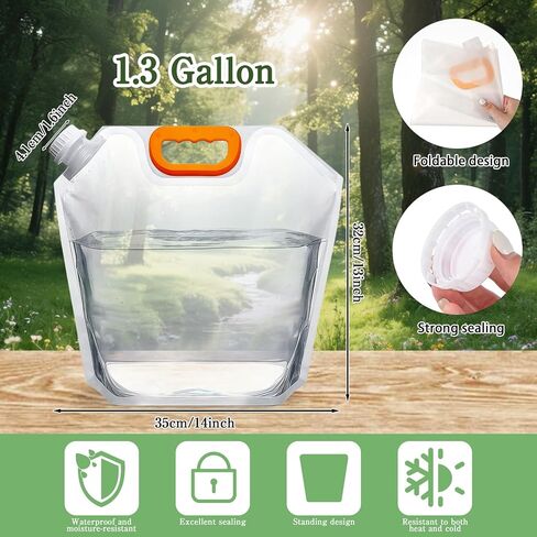 40 Pcs 1.3 Gallon Collapsible Water Storage Bag with Funnel and Stickers Leakproof Emergency Jug Container Clear Plastic Water Bladder Outdoor Flat Pouch for Hiking Sport Backpack Camping in Saudi Arabia