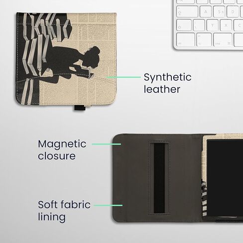 kwmobile Case Compatible with Kobo Libra Colour - PU Leather Cover with Magnetic Closure, Strap, Front Pocket - Girl and Books Black/Beige in Saudi Arabia