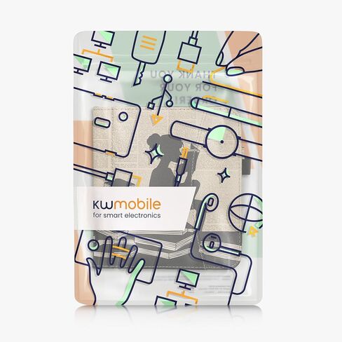 kwmobile Case Compatible with Kobo Libra Colour - PU Leather Cover with Magnetic Closure, Strap, Front Pocket - Girl and Books Black/Beige in Saudi Arabia