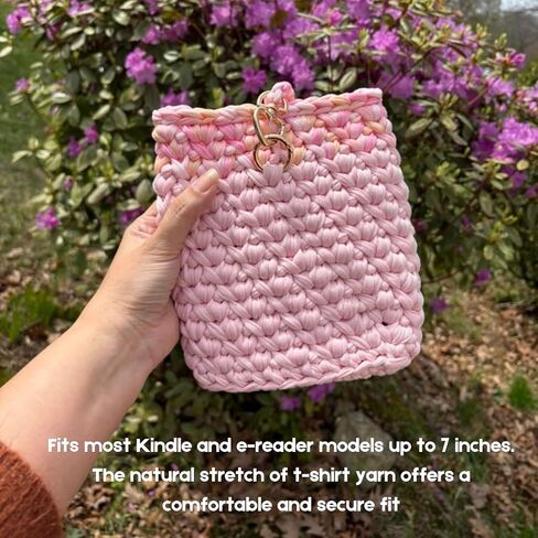 Handmade Pink Crochet Kindle Cover with Heart Snap – Premium Recycled Cotton T-Shirt Yarn Protective Sleeve for Kindle Paperwhite, Oasis & e-Readers – Cozy Gift for Book Lovers in Saudi Arabia