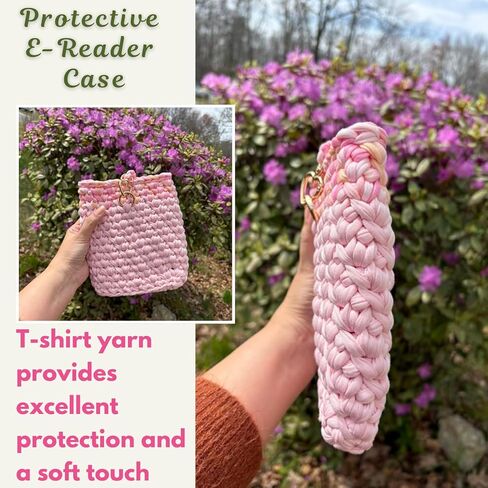 Handmade Pink Crochet Kindle Cover with Heart Snap – Premium Recycled Cotton T-Shirt Yarn Protective Sleeve for Kindle Paperwhite, Oasis & e-Readers – Cozy Gift for Book Lovers in Saudi Arabia