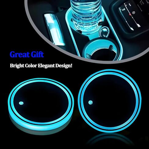 Car Cup Holder Coaster, 2PCS USB Rechargeable Vehicle LED Cup Holder Atmosphere Lights, Automotive Interior Decoration Lamp Drink Bottle Mat, Universal for SUV RV Truck (Multicolor Halo) in Saudi Arabia