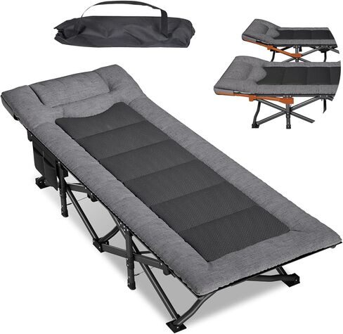 Mopaicot Camping Cot for Adults, Adjustable Headrest Folding Bed, Comfortable Cushion, Portable Sleeping Bed for Camp, Supports 450 lbs with Carry Bag in Saudi Arabia