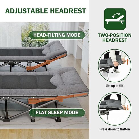 Mopaicot Camping Cot for Adults, Adjustable Headrest Folding Bed, Comfortable Cushion, Portable Sleeping Bed for Camp, Supports 450 lbs with Carry Bag in Saudi Arabia
