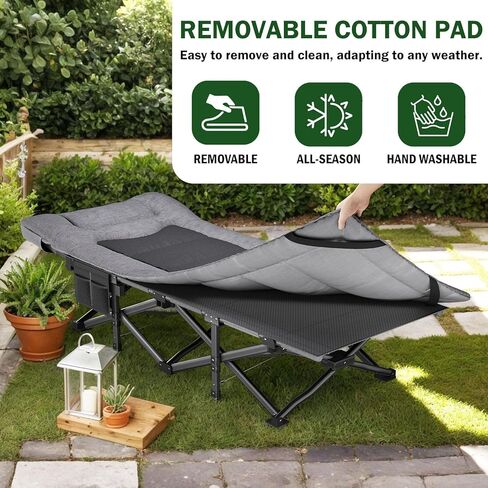 Mopaicot Camping Cot for Adults, Adjustable Headrest Folding Bed, Comfortable Cushion, Portable Sleeping Bed for Camp, Supports 450 lbs with Carry Bag in Saudi Arabia