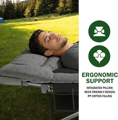 Mopaicot Camping Cot for Adults, Adjustable Headrest Folding Bed, Comfortable Cushion, Portable Sleeping Bed for Camp, Supports 450 lbs with Carry Bag in Saudi Arabia
