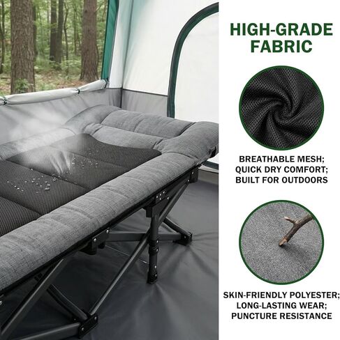 Mopaicot Camping Cot for Adults, Adjustable Headrest Folding Bed, Comfortable Cushion, Portable Sleeping Bed for Camp, Supports 450 lbs with Carry Bag in Saudi Arabia