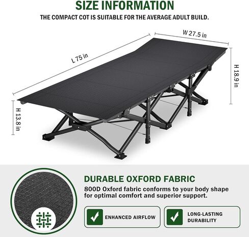 Mopaicot Camping Cot for Adults, Adjustable Headrest Folding Bed, Comfortable Cushion, Portable Sleeping Bed for Camp, Supports 450 lbs with Carry Bag in Saudi Arabia