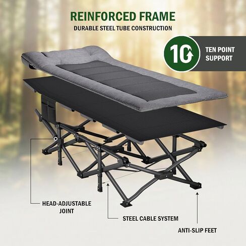 Mopaicot Camping Cot for Adults, Adjustable Headrest Folding Bed, Comfortable Cushion, Portable Sleeping Bed for Camp, Supports 450 lbs with Carry Bag in Saudi Arabia