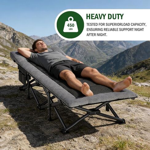 Mopaicot Camping Cot for Adults, Adjustable Headrest Folding Bed, Comfortable Cushion, Portable Sleeping Bed for Camp, Supports 450 lbs with Carry Bag in Saudi Arabia