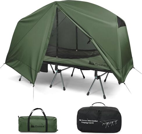 Gonex Camping Tent Cot for Adults, 1-Person Off-Ground Folding Portable Easy Set-up Tent Cot Combo Supports 350lbs for Hiking, Backpacking, Car & Motorcycle Camping(31.5" W X 78.7" L)-Army Green in Saudi Arabia