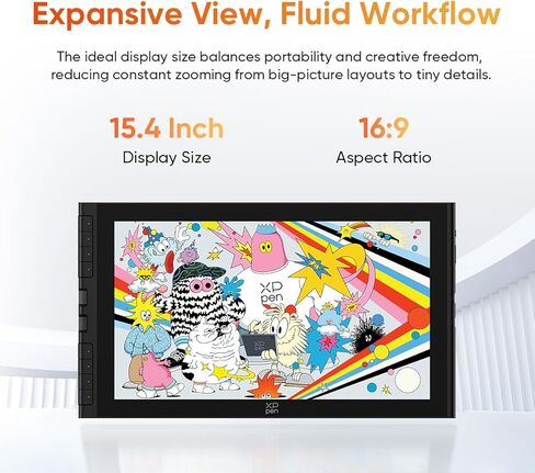 XPPen Artist 16 3rd Drawing Tablet with Screen, 15.4"Pen Display with 16K Pressure Stylus, Anti-Glare Etched Glass, 2 Scroll Wheels & 8 Hotkeys, Include Foldable Stand, Compatible with Mac/Win/Android in Saudi Arabia