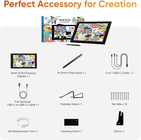 XPPen Artist 16 3rd Drawing Tablet with Screen, 15.4"Pen Display with 16K Pressure Stylus, Anti-Glare Etched Glass, 2 Scroll Wheels & 8 Hotkeys, Include Foldable Stand, Compatible with Mac/Win/Android in Saudi Arabia