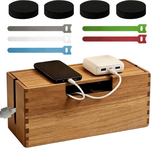 Acacia Wood Cable Management Box, Wooden Cord Hider Organizer for Power Strip, Desk/Floor/TV Wire Storage, Under Desk Cable Organizer for Home Office in Saudi Arabia