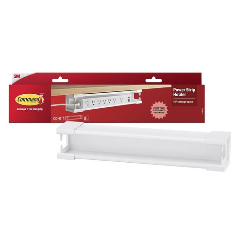 Command Power Strip Holder, 1 Tray and 8 Strips, 15" Storage Space for Power Banks, White, Great for Damage-Free Electronics Organization Under Desk or Wall Mount in Saudi Arabia