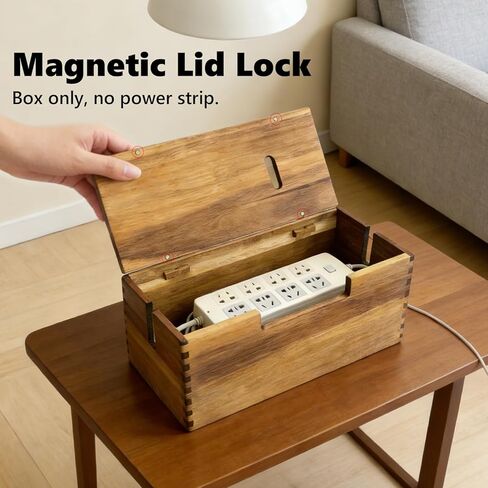 Acacia Wood Cable Management Box, Wooden Cord Hider Organizer for Power Strip, Desk/Floor/TV Wire Storage, Under Desk Cable Organizer for Home Office in Saudi Arabia