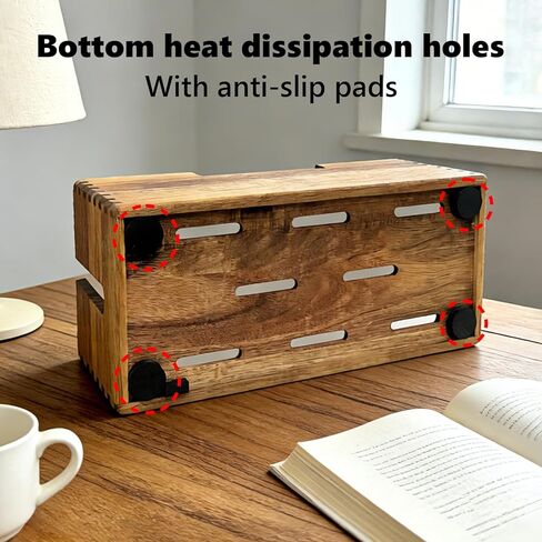 Acacia Wood Cable Management Box, Wooden Cord Hider Organizer for Power Strip, Desk/Floor/TV Wire Storage, Under Desk Cable Organizer for Home Office in Saudi Arabia