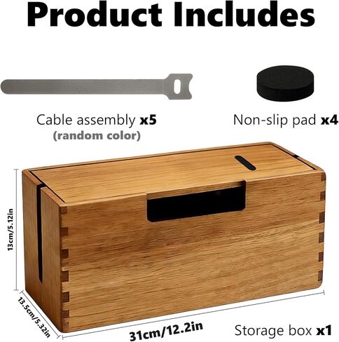 Acacia Wood Cable Management Box, Wooden Cord Hider Organizer for Power Strip, Desk/Floor/TV Wire Storage, Under Desk Cable Organizer for Home Office in Saudi Arabia