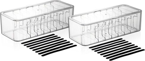 Cord Organizer Box 2 Pack – Clear Cable Organizer with Adjustable Dividers, Fits Up to 10ft Cables, Cord Storage Organizer for Chargers & Tech Accessories – Includes 16 Velcro Ties in Saudi Arabia