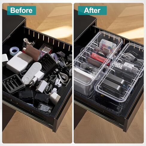 Cord Organizer Box 2 Pack – Clear Cable Organizer with Adjustable Dividers, Fits Up to 10ft Cables, Cord Storage Organizer for Chargers & Tech Accessories – Includes 16 Velcro Ties in Saudi Arabia