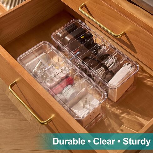 Cord Organizer Box 2 Pack – Clear Cable Organizer with Adjustable Dividers, Fits Up to 10ft Cables, Cord Storage Organizer for Chargers & Tech Accessories – Includes 16 Velcro Ties in Saudi Arabia