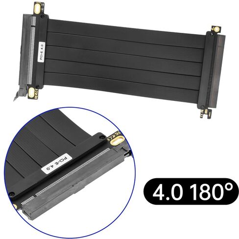 PCI-E 4.0 180° 16x Riser Cable for GPU Extension: Gold-Plated, TPE/HDPE Shielded, 20cm, 12V/5A — 1 Pc in Saudi Arabia