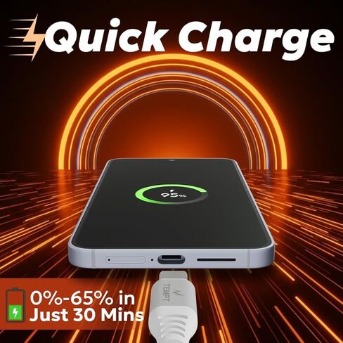 كابل شحن سريع Tempt Nova Type-C إلى C، 65 وات، مجدول من النايلون، أبيض، 4.9 قدم، QC 4.0، PD 3.0 + PPS، مزامنة بيانات 480 ميجابت في الثانية in Saudi Arabia