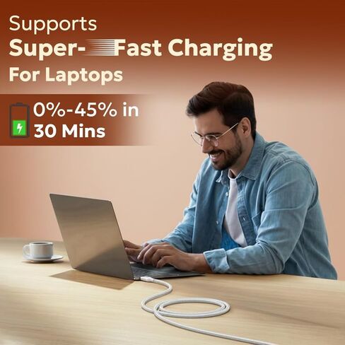 كابل شحن سريع Tempt Nova Type-C إلى C، 65 وات، مجدول من النايلون، أبيض، 4.9 قدم، QC 4.0، PD 3.0 + PPS، مزامنة بيانات 480 ميجابت في الثانية in Saudi Arabia