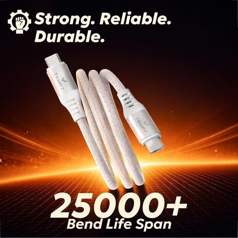 كابل شحن سريع Tempt Nova Type-C إلى C، 65 وات، مجدول من النايلون، أبيض، 4.9 قدم، QC 4.0، PD 3.0 + PPS، مزامنة بيانات 480 ميجابت في الثانية in Saudi Arabia