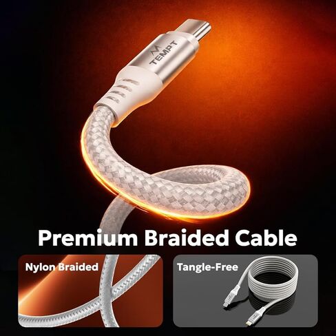 كابل شحن سريع Tempt Nova Type-C إلى C، 65 وات، مجدول من النايلون، أبيض، 4.9 قدم، QC 4.0، PD 3.0 + PPS، مزامنة بيانات 480 ميجابت في الثانية in Saudi Arabia