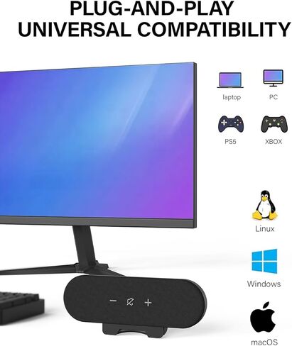 سماعات كمبيوتر للكمبيوتر المكتبي، مكبرات صوت تعمل بالطاقة USB بقدرة 14 وات مع تحكم باللمس ومشبك عريض 1.38 بوصة، صوت ستيريو محسن، مكبرات صوت سطح المكتب لنظام التشغيل Mac Windows PS5 (أسود) in Saudi Arabia
