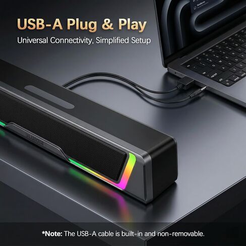 سماعات كمبيوتر Bluedee للكمبيوتر المكتبي، مكبرات صوت Aux للكمبيوتر المكتبي مقاس 3.5 مم مع ضوء RGB ديناميكي، قابس USB سلكي وتشغيل شريط صوت للكمبيوتر، مكبرات صوت للألعاب يمكن التحكم فيها للكمبيوتر الشخصي والكمبيوتر المحمول in Saudi Arabia
